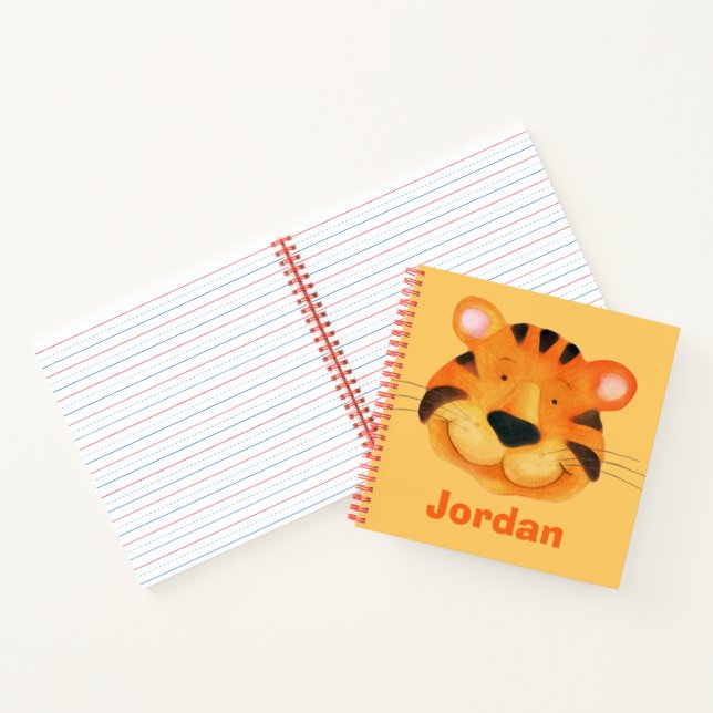 Kids named tiger face cute watercolor orange  notebook (Inside)