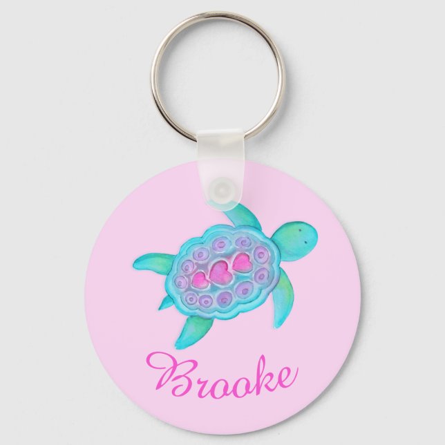 Kids named turtle whimsical art keychain (Front)