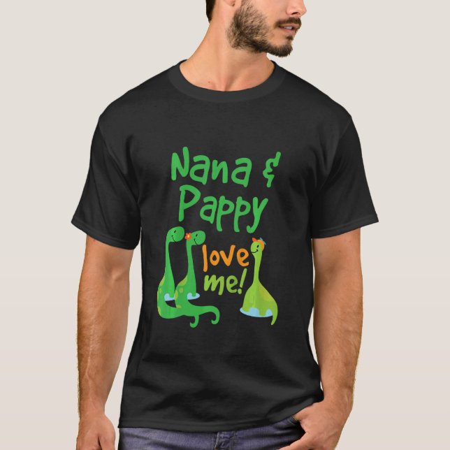 Kids Nana and Pappy Love Me Grandchild Dinosaur T-Shirt (Front)