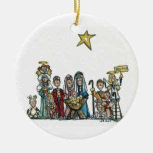 kids nativity scene ceramic tree decoration