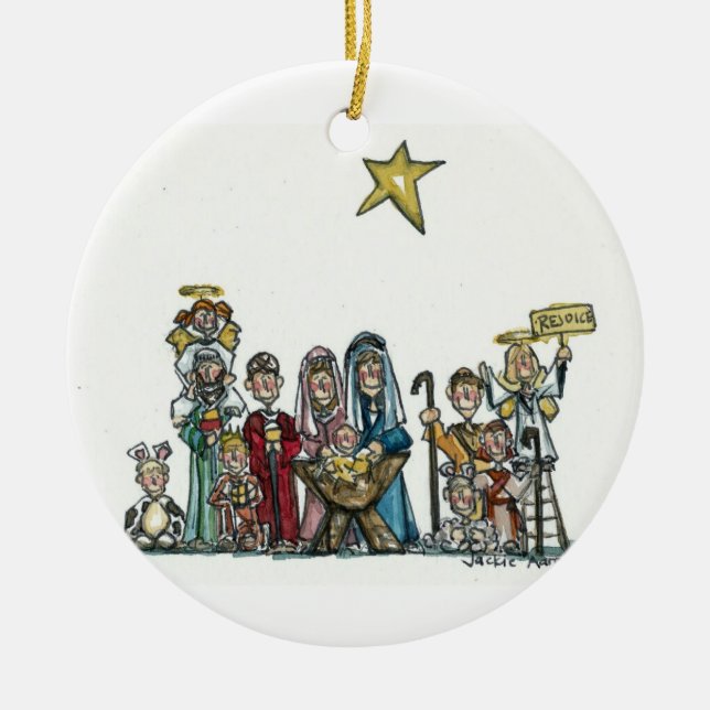 kids nativity scene ceramic tree decoration (Front)