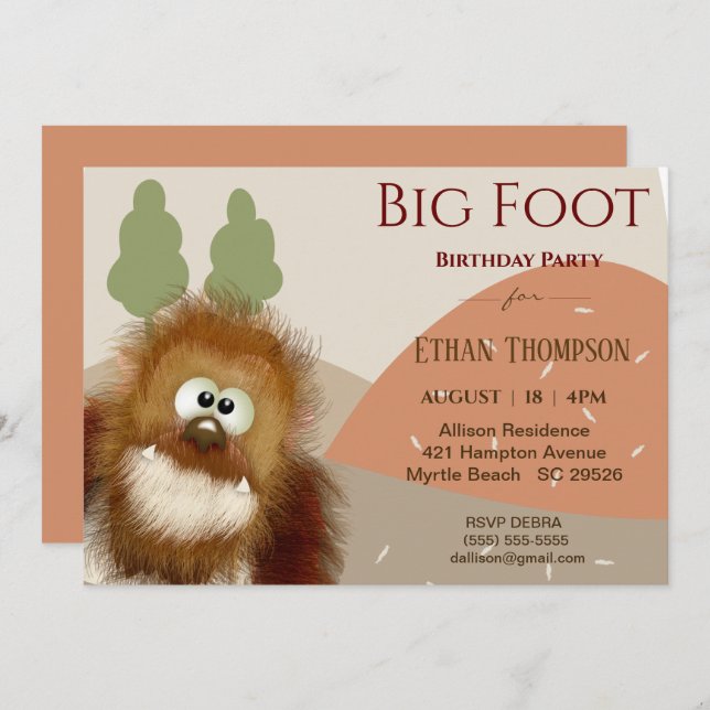Kids Nature Big Foot/ Sasquatch Birthday Party   Invitation (Front/Back)
