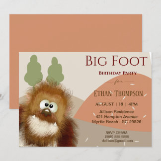 Kids Nature Big Foot/ Sasquatch Birthday Party Invitation