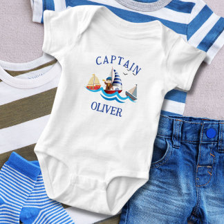Kids Nautical Boat Captain Personalised Baby Bodysuit