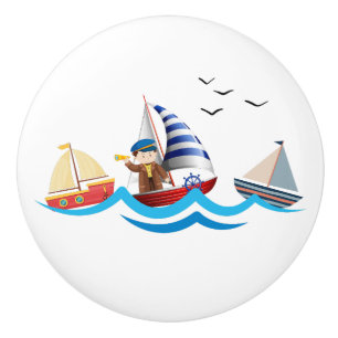 Kids Nautical Boat Captain Personalised Ceramic Knob