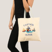 Kids Nautical Boat Captain Personalised Tote Bag (Front (Product))