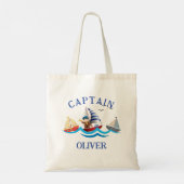 Kids Nautical Boat Captain Personalised Tote Bag (Back)