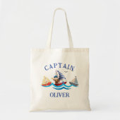 Kids Nautical Boat Captain Personalised Tote Bag (Front)