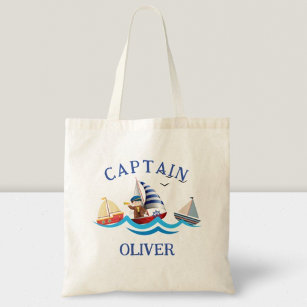 Kids Nautical Boat Captain Personalised Tote Bag