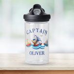 Kids Nautical Boat Captain Personalised Water Bottle<br><div class="desc">This cute and joyful personalised design features 3 nautical boats with different colours cruising in a wavy sea. One of the boats is directed by your dear captain whose name is on the design.</div>