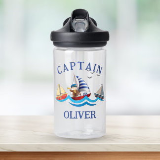 Kids Nautical Boat Captain Personalised Water Bottle