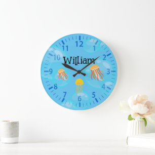Kids Nautical Pattern Personalised Wall Large Clock