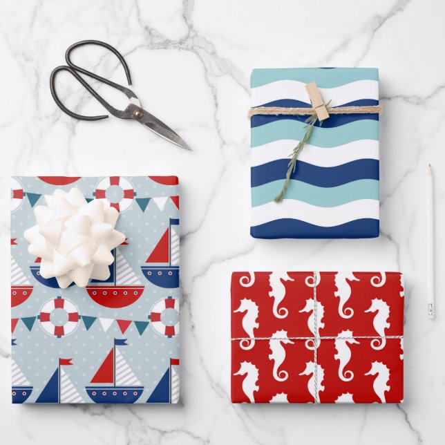 Kids Nautical Pattern Wrapping Paper Sheet (Front)
