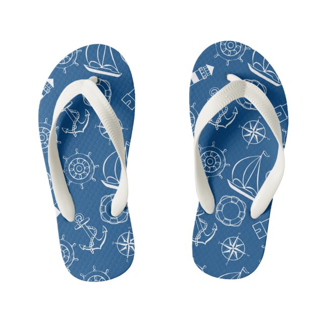 Kids Nautical Print Flip Flops (Footbed)
