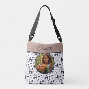 Kids Navy Beige Unicorn Custom Photo with Name Crossbody Bag