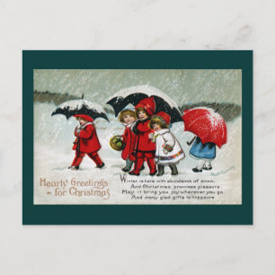 Kids Neath Umbrellas in the Snow Holiday Postcard