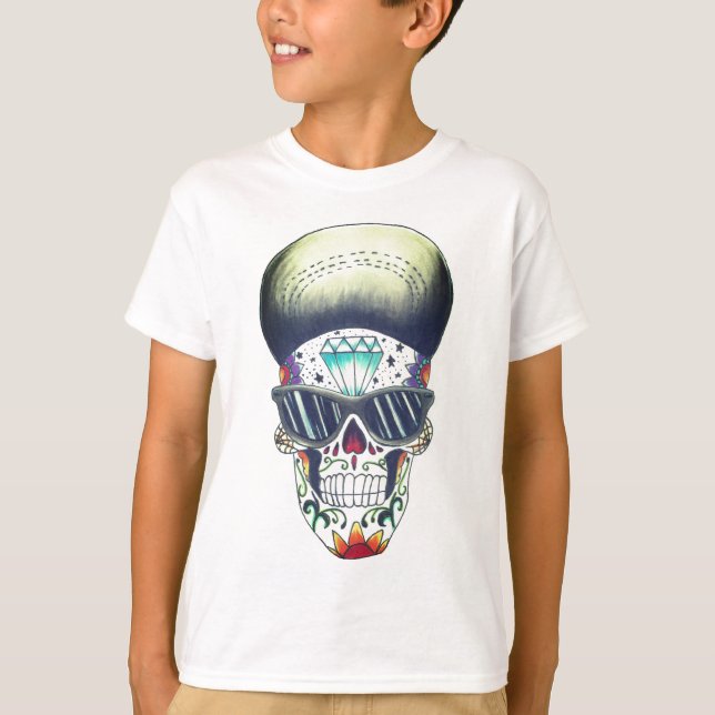 kids new school sugar skull t-shirt (Front)