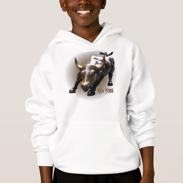 Kid's New York Hoodie Bull Statue Souvenir Shirt (Front)