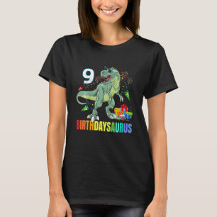 Kids Nine Saurus Birthday Rex Dino 9th Dinosaur 9  T-Shirt