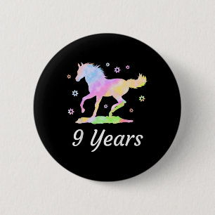 Kids Nine Years 9th Birthday Horse Rider Rainbow H 6 Cm Round Badge