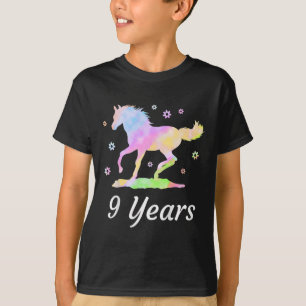 Kids Nine Years 9th Birthday Horse Rider Rainbow H T-Shirt