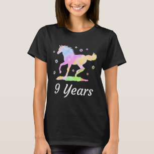 Kids Nine Years 9th Birthday Horse Rider Rainbow H T-Shirt