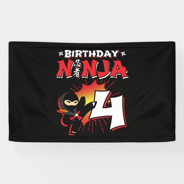 Kids Ninja Birthday Party Gift - 4 Year Old Banner (Horizontal)