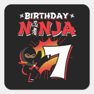 Kids Ninja Birthday Party Gift - 7 Year Old Square Sticker