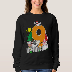 Kids Ninth 9th Birthday Farm Animal Cow Pig Chick Sweatshirt