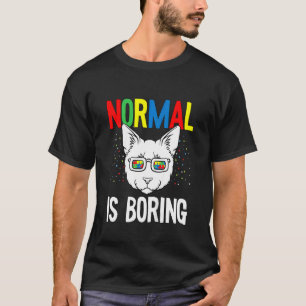 Kids Normal Is Boring Autism Awareness Cute Cat Pu T-Shirt