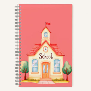 Kids Notebook with Illustrated School Building