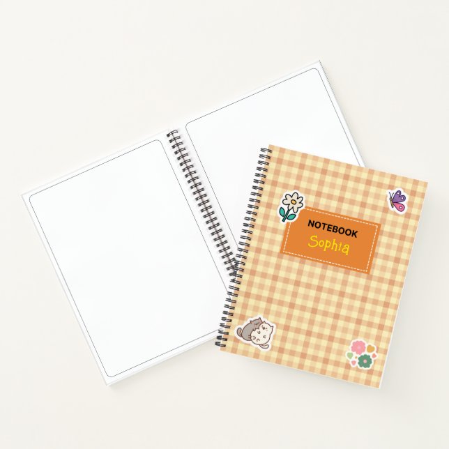 Kids Notebook with Stickers and Gingham Plaid (Inside)