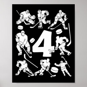 Kids Number 4 Years Ice Hockey 4th Birthday Poster