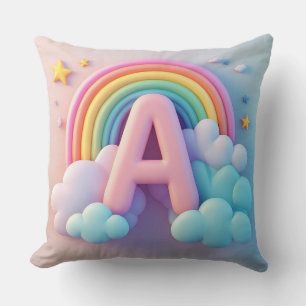 🧸 Kids Nursery Letter A Rainbow Clouds Pastel 3D Cushion
