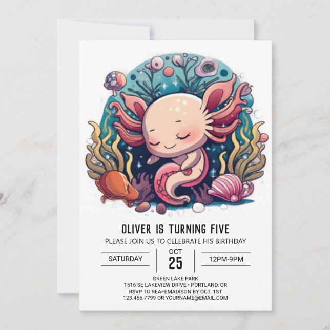Kids Ocean Adventure Axolotl Birthday Invitation (Front)