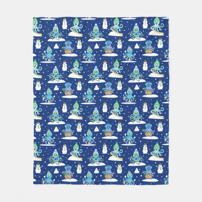 Kids Octopus Winter Sports Funny Animal  Fleece Blanket (Front)