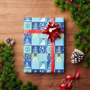 Kids Octopus Winter Sports Patchwork Personalised Wrapping Paper