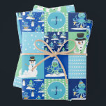 Kids Octopus Winter Sports Patchwork Personalised  Wrapping Paper Sheet<br><div class="desc">Kids Octopus Winter Sports Patchwork Personalised Quilt Pattern Wrapping Paper. Octopus and Snowman pattern with winter sports,  skiing,  sledding,  and snowboarding. Winter Holiday Christmas or Hanukah or winter birthday.</div>