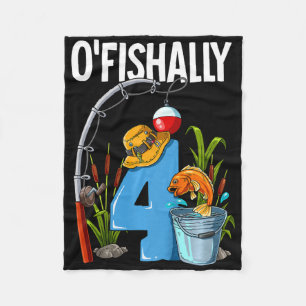 Kids O'fishally 4 Years Old 4th Birthday Fishing Fleece Blanket
