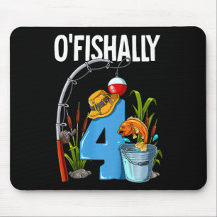 Kids O'fishally 4 Years Old 4th Birthday Fishing Mouse Mat