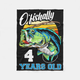 Kids Ofishally 4 Years Old Fisherman 4th Birthday Fleece Blanket