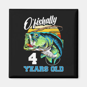 Kids Ofishally 4 Years Old Fisherman 4th Birthday  Magnet
