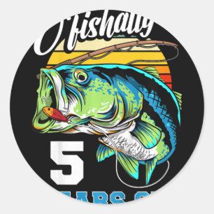 Kids Ofishally 5 Years Old Fisherman 5th Birthday  Classic Round Sticker