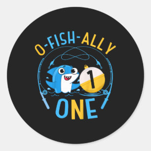 Kids Ofishally One 1st Birthday Fishing Theme O-fi Classic Round Sticker
