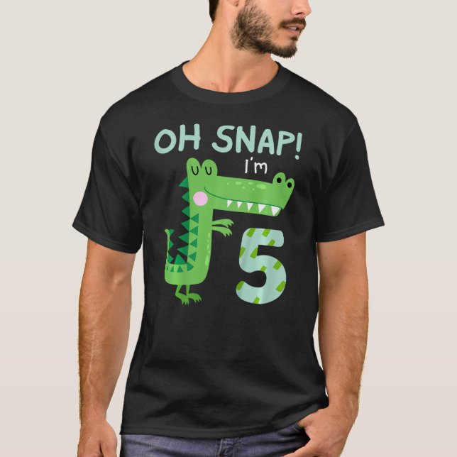 Kids Oh Snap I'm 5th Birthday Boy Crocodile Alliga T-Shirt (Front)