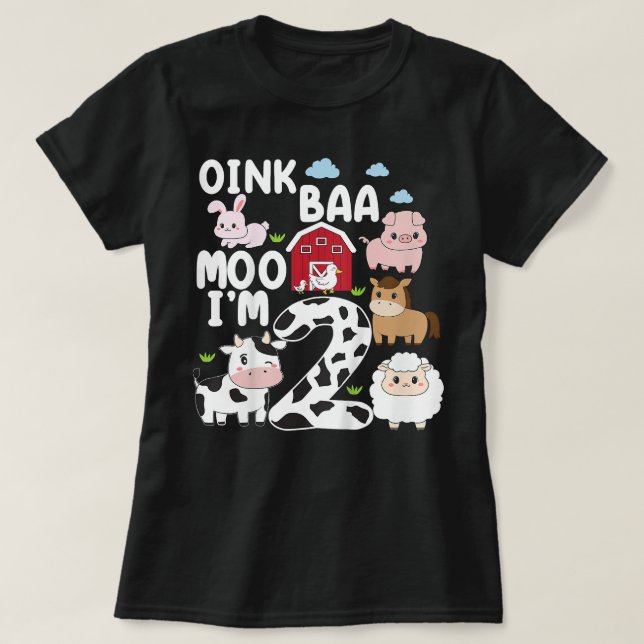 Kids Oink Baa Moo Im 2 Farm Animals 2nd Birthday F T-Shirt (Design Front)