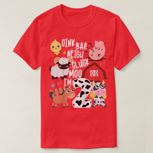 Kids Oink Baa Neigh Cluck Moo I'm Two 2 Farmer 2nd T-Shirt (Design Front)