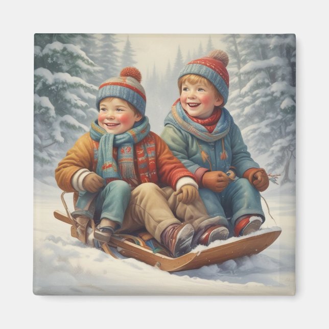 Kids on a Sled Magnet (Front)