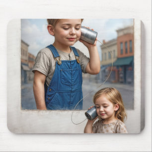 Kids On a Tin Can Telephone Mouse Mat