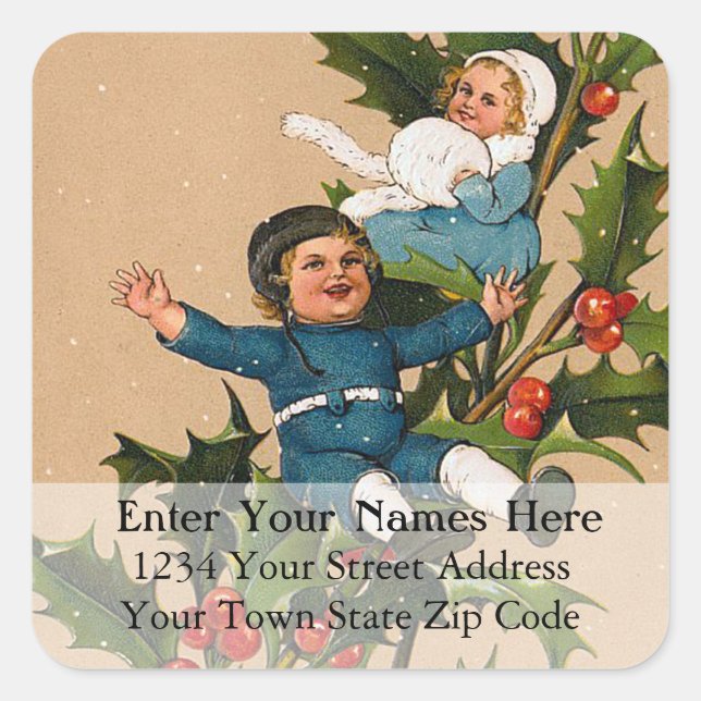 Kids on Holly Vintage Address Label (Front)